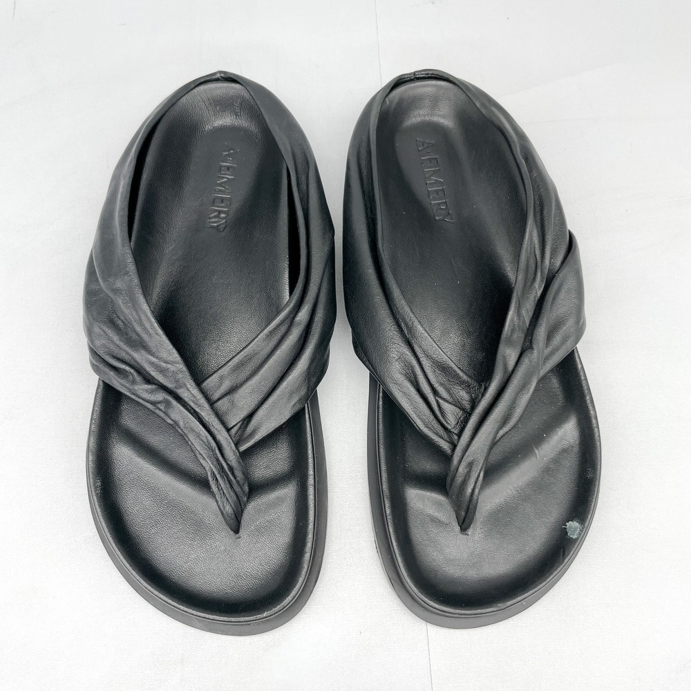 A.EMERY Womens 38 7.5 Black Leather Spargi Platform Sandals Thong Flip Flops